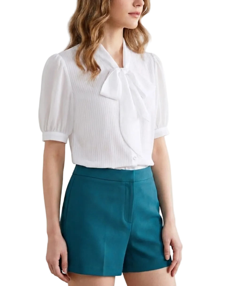 Timeless & Elegant Short Sleeve Bow Button Up Shirts for Women  - B13-TOP-350