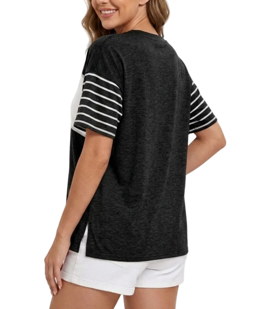Timeless & Elegant Short Sleeve Loose-Fit Side Slit Cotton T-Shirts for Women - B1-TOP-V139