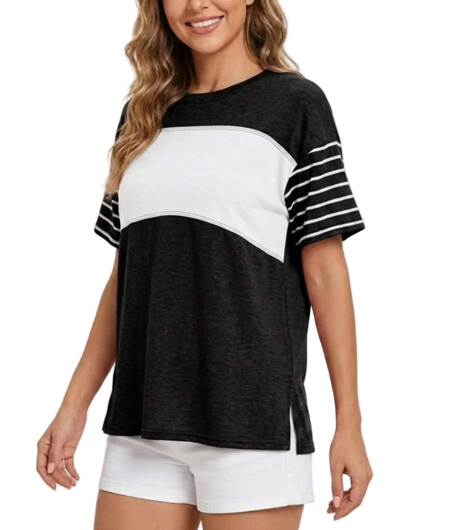Timeless & Elegant Short Sleeve Loose-Fit Side Slit Cotton T-Shirts for Women - B1-TOP-V139