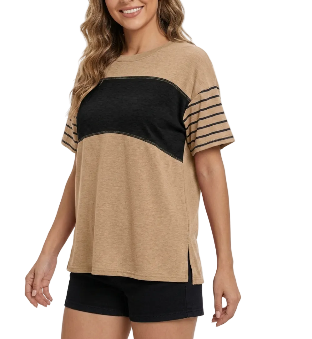 Timeless & Elegant Short Sleeve Loose-Fit Side Slit Cotton T-Shirts for Women - B1-TOP-V139
