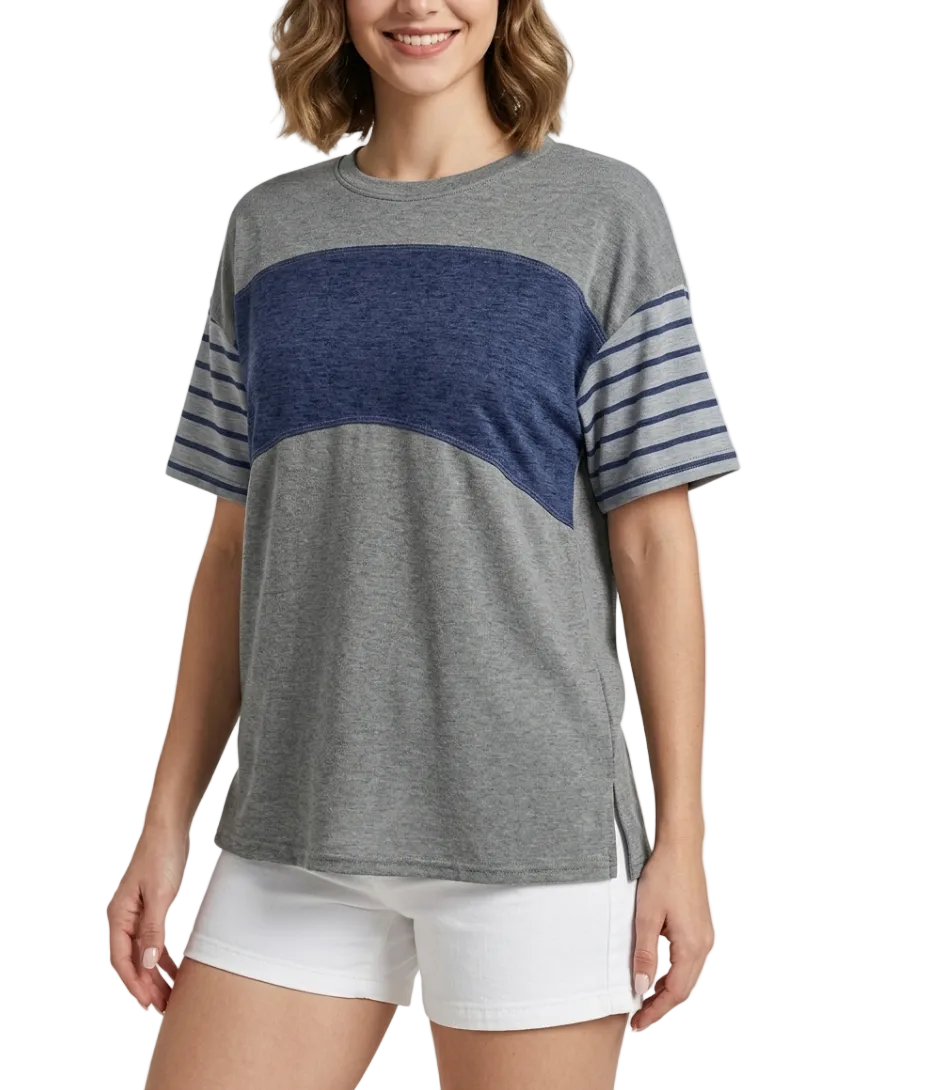 Timeless & Elegant Short Sleeve Loose-Fit Side Slit Cotton T-Shirts for Women - B1-TOP-V139