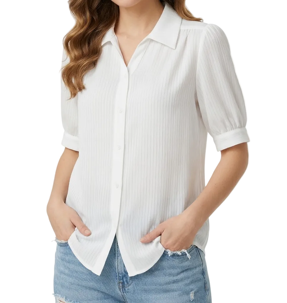 Timeless & Elegant Short Sleeve Turn-down Collar Button Up Shirts for Women  - B13-TOP-346