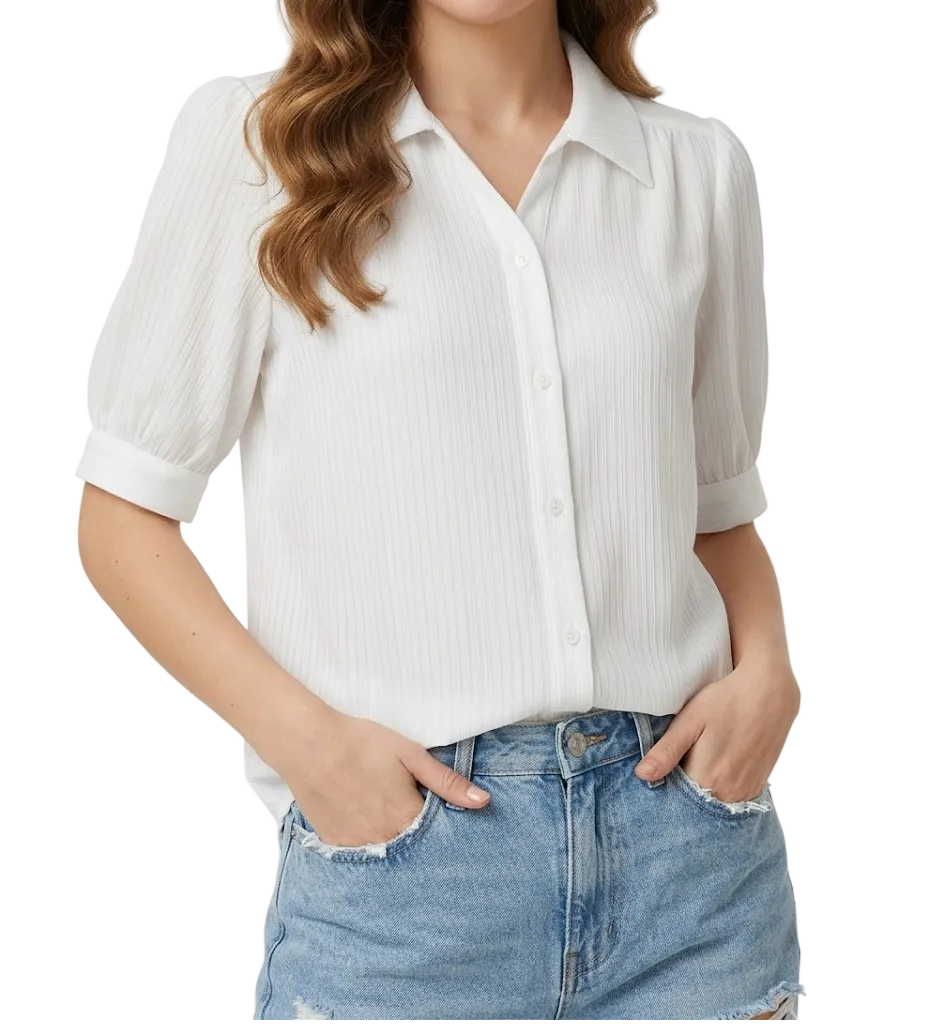 Timeless & Elegant Short Sleeve Turn-down Collar Button Up Shirts for Women  - B13-TOP-346