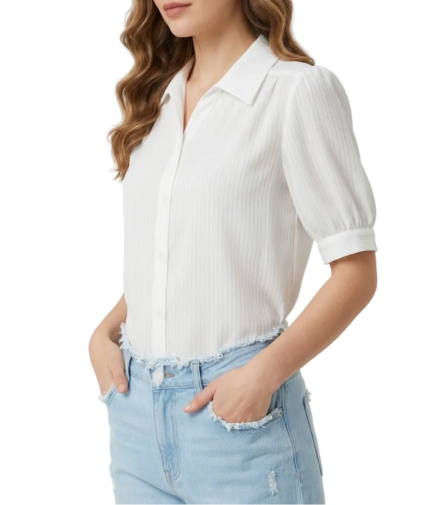 Timeless & Elegant Short Sleeve Turn-down Collar Button Up Shirts for Women  - B13-TOP-346
