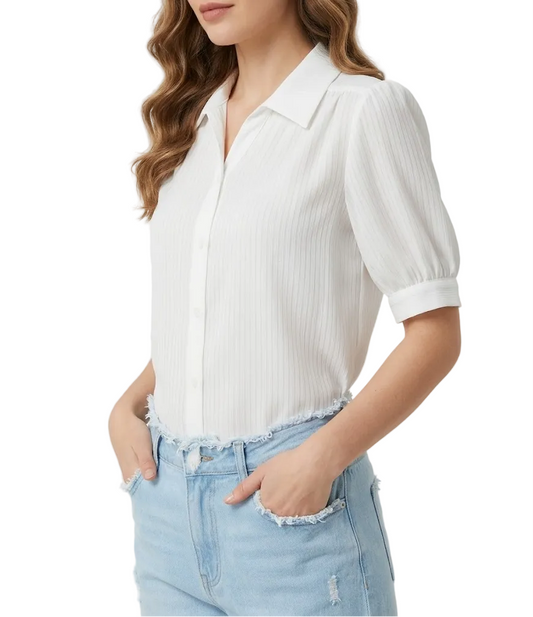 Timeless & Elegant Short Sleeve Turn-down Collar Button Up Shirts for Women  - B13-TOP-346