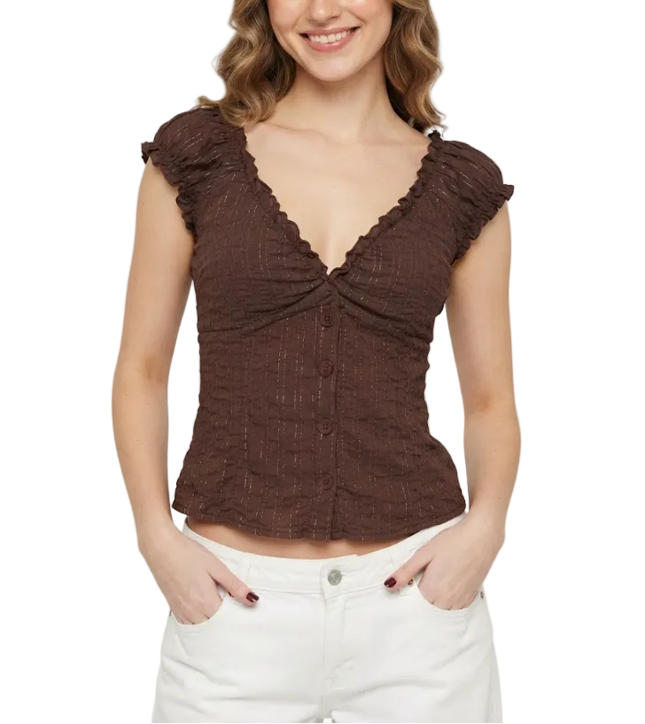 Timeless & Elegant Short Sleeve V-Neck Fitted Button Front Shirts for Women - BP-B20 -TOP-25