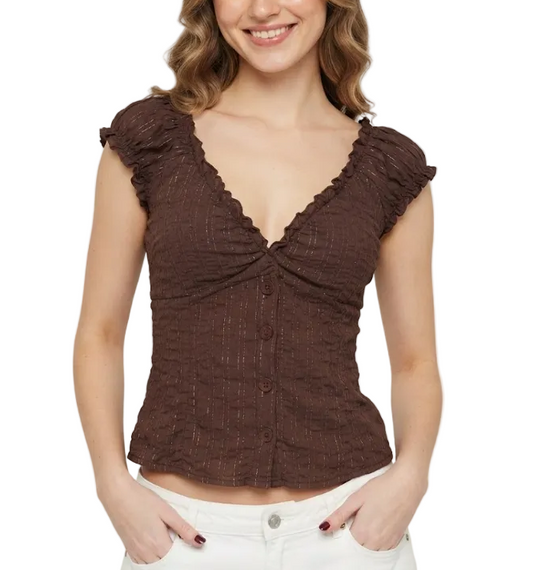 Timeless & Elegant Short Sleeve V-Neck Fitted Button Front Shirts for Women - BP-B20 -TOP-25