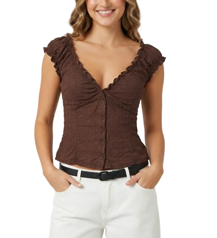Timeless & Elegant Short Sleeve V-Neck Fitted Button Front Shirts for Women - BP-B20 -TOP-25