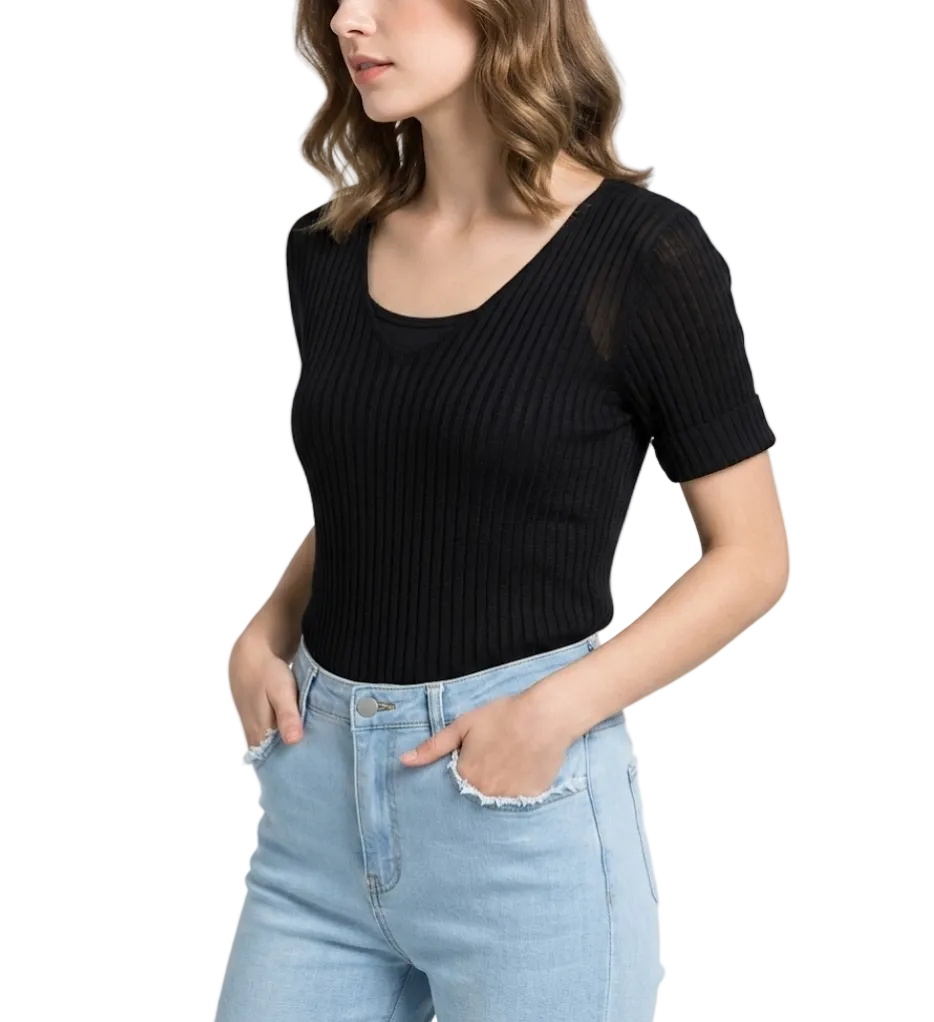 Timeless & Elegant Short Sleeve V-neck Stretchy Blouses for Women  - B13-TOP-419