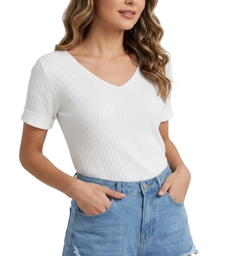 Timeless & Elegant Short Sleeve V-neck Stretchy Blouses for Women  - B13-TOP-419