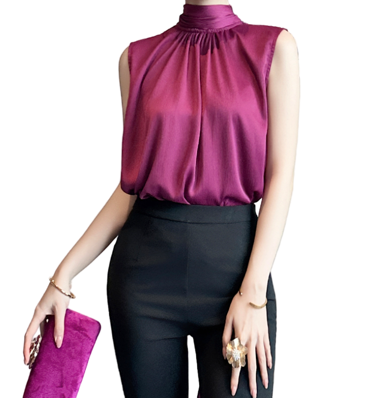 Timeless & Elegant Sleeveless Wrap-Tie Neck Blouses - B4-TOP-B13