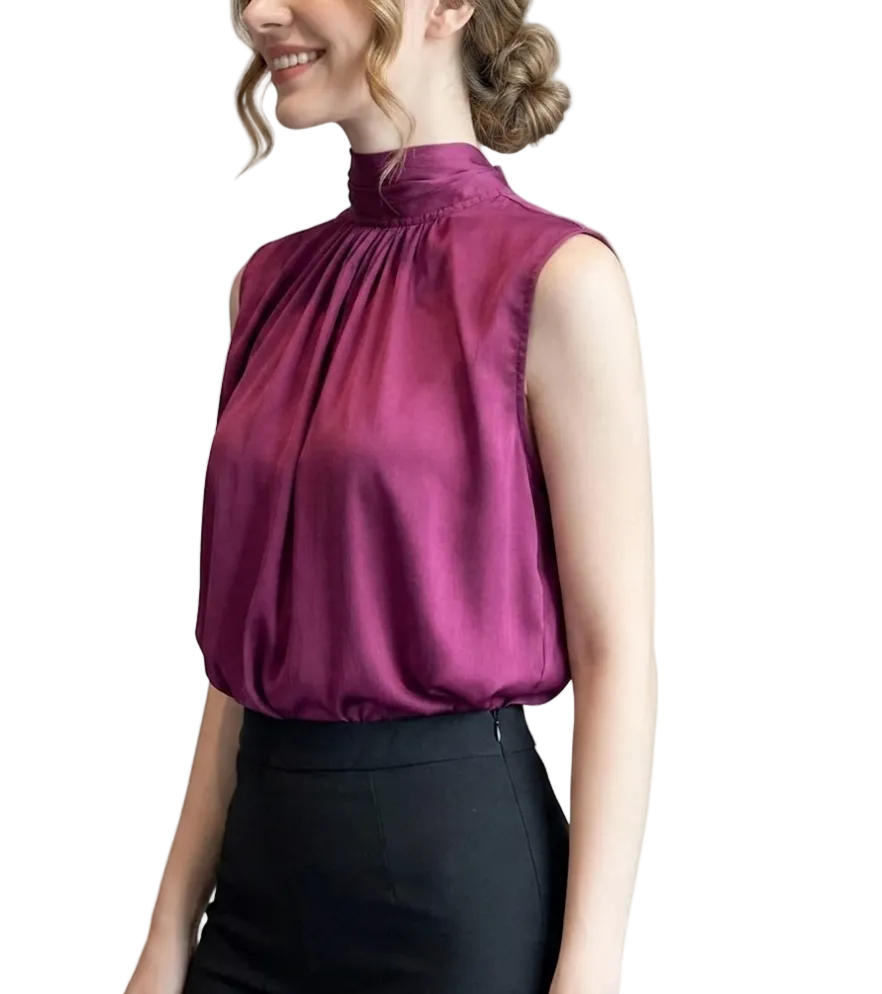 Timeless & Elegant Sleeveless Wrap-Tie Neck Blouses - B4-TOP-B13