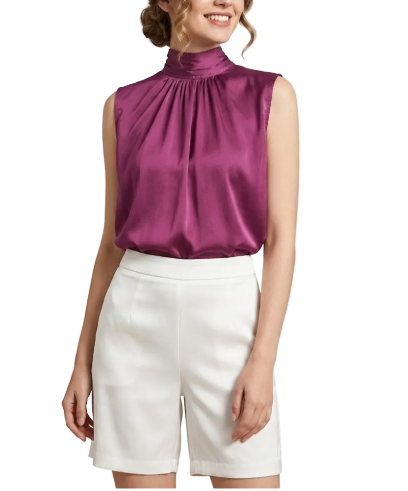 Timeless & Elegant Sleeveless Wrap-Tie Neck Blouses - B4-TOP-B13