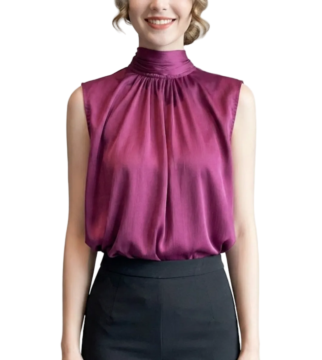 Timeless & Elegant Sleeveless Wrap-Tie Neck Blouses - B4-TOP-B13