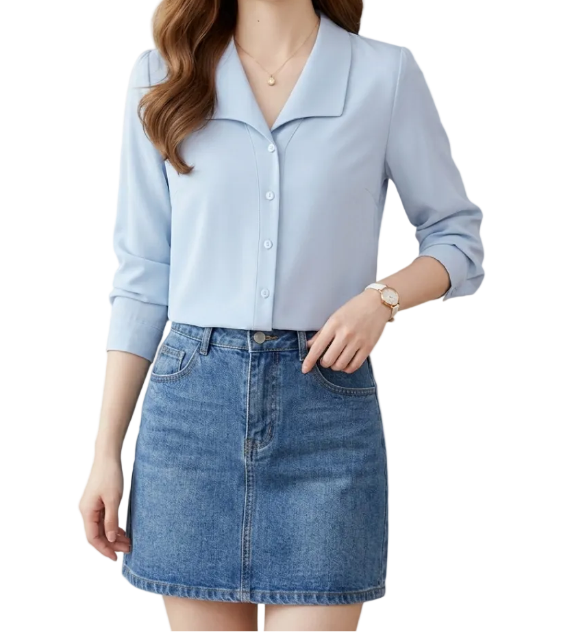 Timeless & Elegant Turn-down Collar Button Up Shirts for Women  - B13-TOP-345