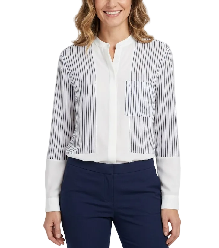 Trendy Chiffon Striped V-neck Long Sleeved Versatile Women's Shirt - B6-TOP-B680