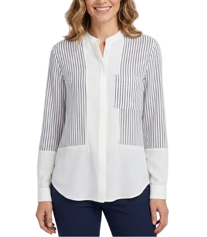 Trendy Chiffon Striped V-neck Long Sleeved Versatile Women's Shirt - B6-TOP-B680