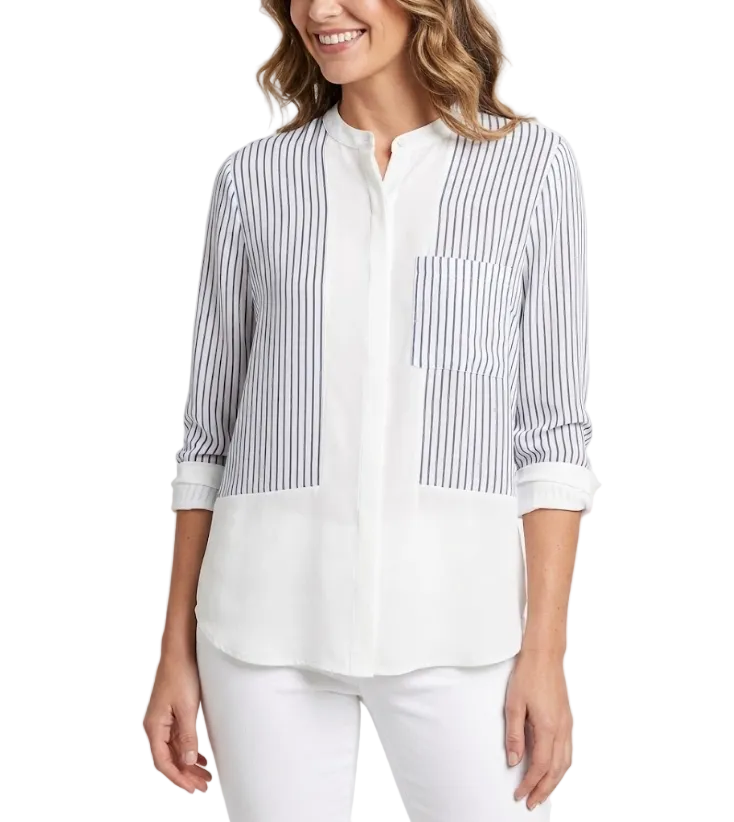 Trendy Chiffon Striped V-neck Long Sleeved Versatile Women's Shirt - B6-TOP-B680