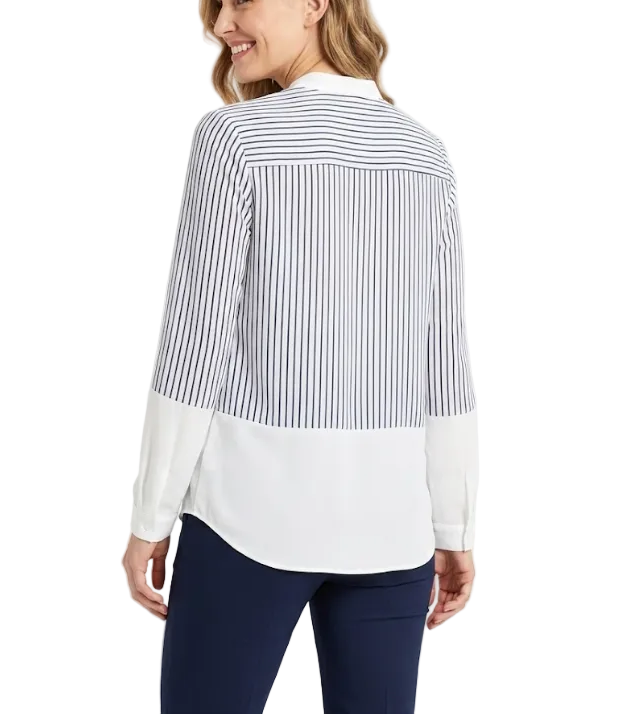 Trendy Chiffon Striped V-neck Long Sleeved Versatile Women's Shirt - B6-TOP-B680