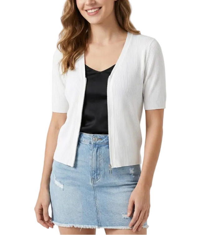 Trendy Double Zipper Short Sleeve Thin Ice Silk Women's Top Blouse  - B6-TOP-B611