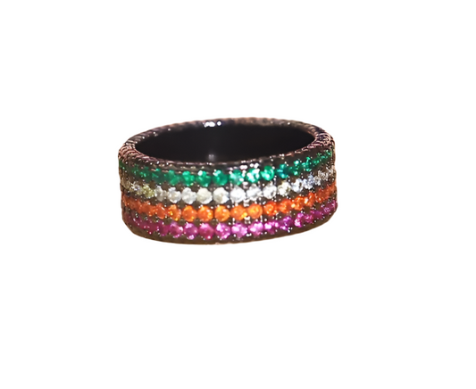 Trendy Genuine 3A Full Cubic Zirconia Paved Multicolor RING RG-11