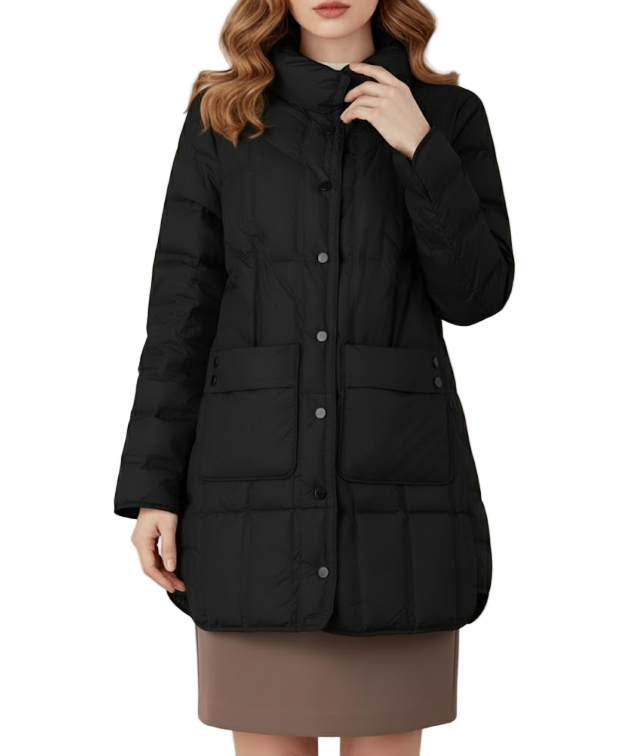 Trendy Lightweight 90% White Duck Down Quilted Jacket Button up Jacket for Women - B12-JKT-72