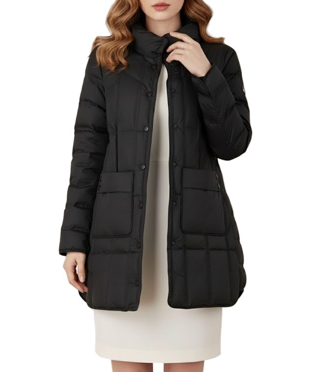 Trendy Lightweight 90% White Duck Down Quilted Jacket Button up Jacket for Women - B12-JKT-72