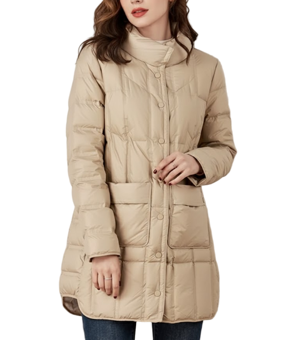Trendy Lightweight 90% White Duck Down Quilted Jacket Button up Jacket for Women - B12-JKT-72