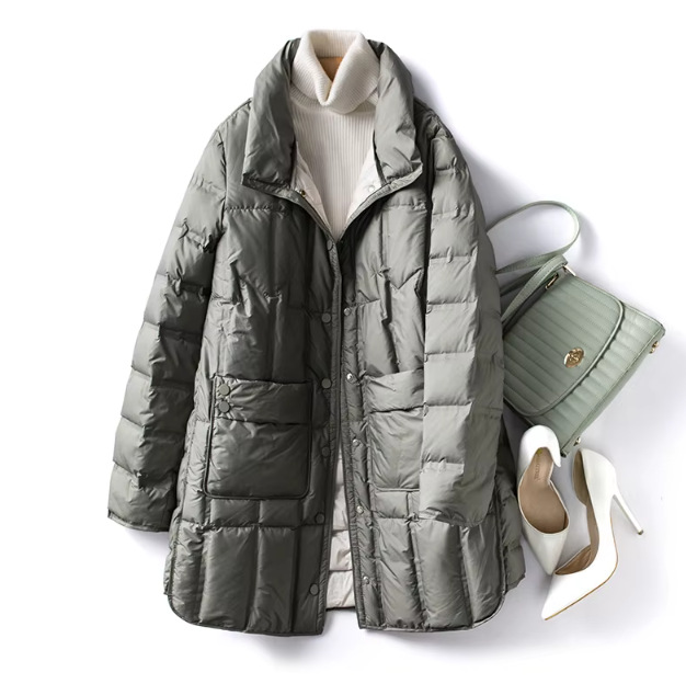 Trendy Lightweight 90% White Duck Down Quilted Jacket Button up Jacket for Women - B12-JKT-72