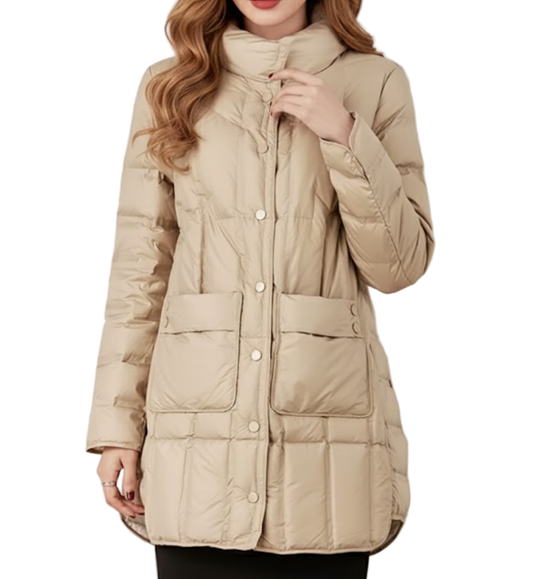 Trendy Lightweight 90% White Duck Down Quilted Jacket Button up Jacket for Women - B12-JKT-72