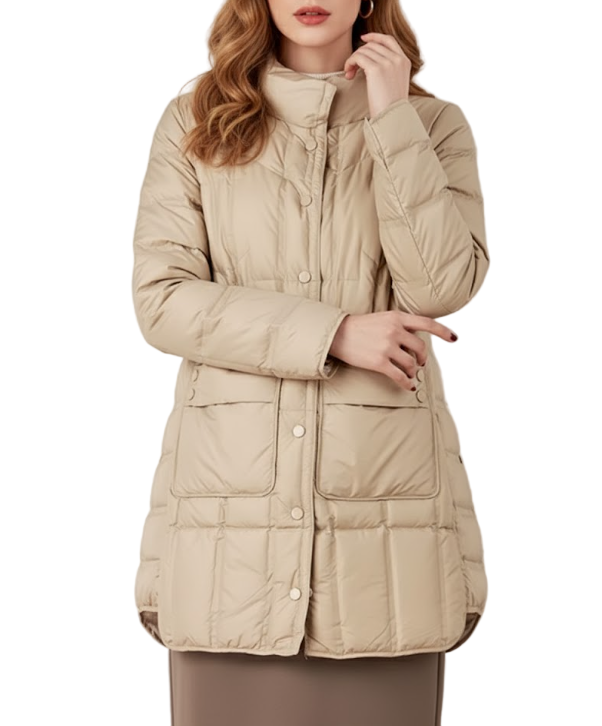Trendy Lightweight 90% White Duck Down Quilted Jacket Button up Jacket for Women - B12-JKT-72