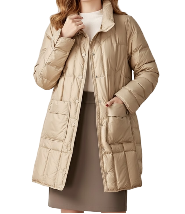 Trendy Lightweight 90% White Duck Down Quilted Jacket Button up Jacket for Women - B12-JKT-72