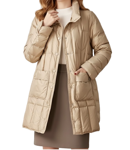 Trendy Lightweight 90% White Duck Down Quilted Jacket Button up Jacket for Women - B12-JKT-72