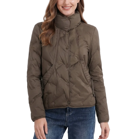 Trendy Lightweight Stand Collar Single Breasted Buttoned Front Warm Soft White Duck Down Versatile Jacket for Women  - B12-JKT-43