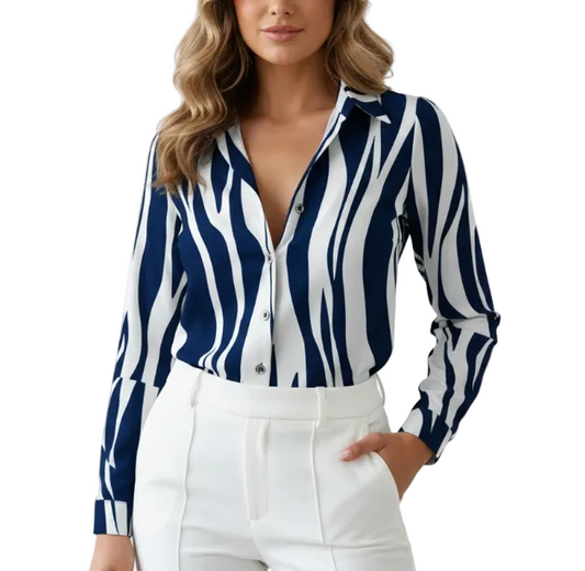 Trendy Long-Sleeve V-neck Collar Shirt for Women – BL09