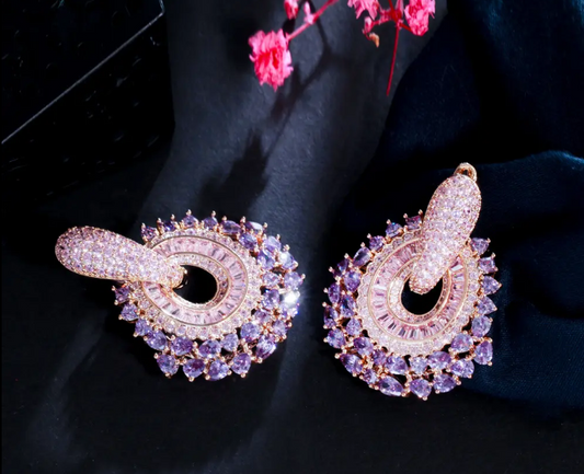 Trendy Luxury Cubic Zirconia Pave Dangle 2 in 1 Earrings for Women - CZ-Earring- ER - 151