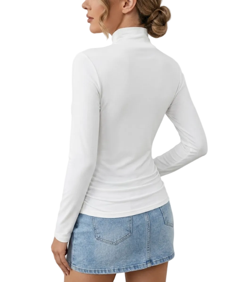 Trendy Pleated Crossing Collar Long Sleeve Slim-fit Woman's Shirt TOP-B1-BL-234