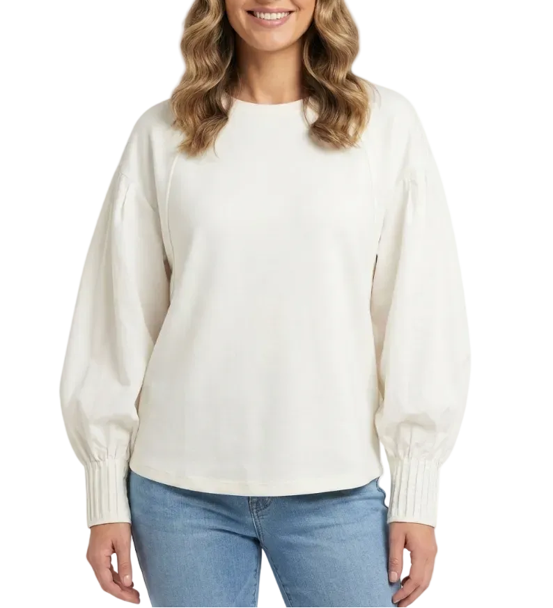 Trendy Round Neck Patchwork Loose Fit Long Sleeved Women's T-shirt -B6-TOP-B640
