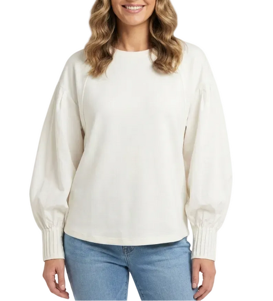 Trendy Round Neck Patchwork Loose Fit Long Sleeved Women's T-shirt -B6-TOP-B640