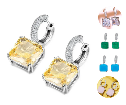 Trendy Square Cubic Zircon Huggie Drop Earrings - CZ-Earring- ER - 158