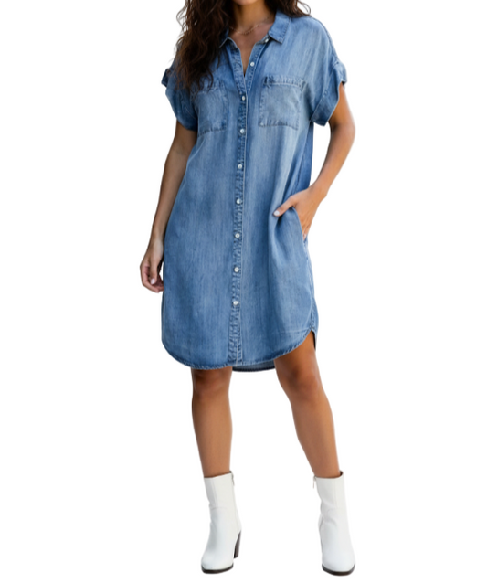 Trendy Summer Short Sleeve Denim DRESS-B51