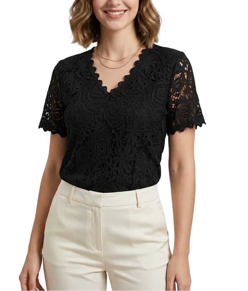 Trendy Women's Elegant Lace V-neck Top SHIRT-BL115