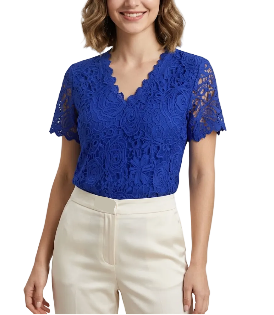 Trendy Women's Elegant Lace V-neck Top SHIRT-BL115