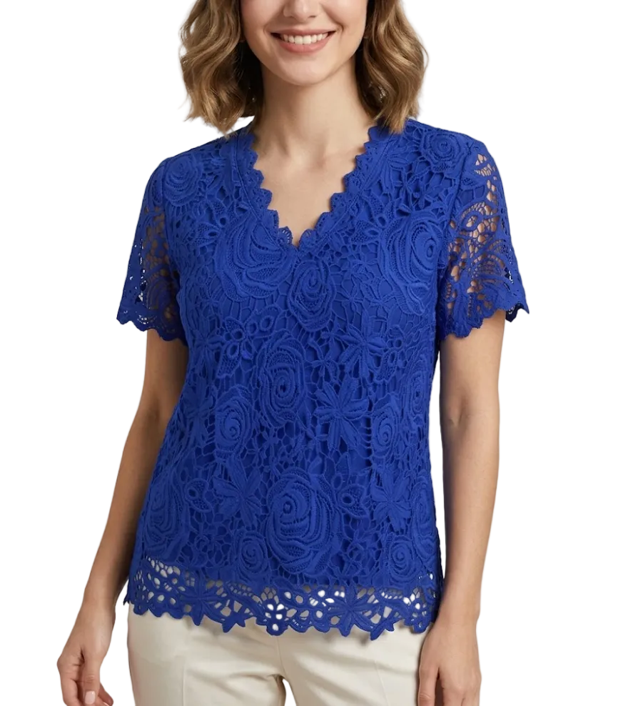 Trendy Women's Elegant Lace V-neck Top SHIRT-BL115