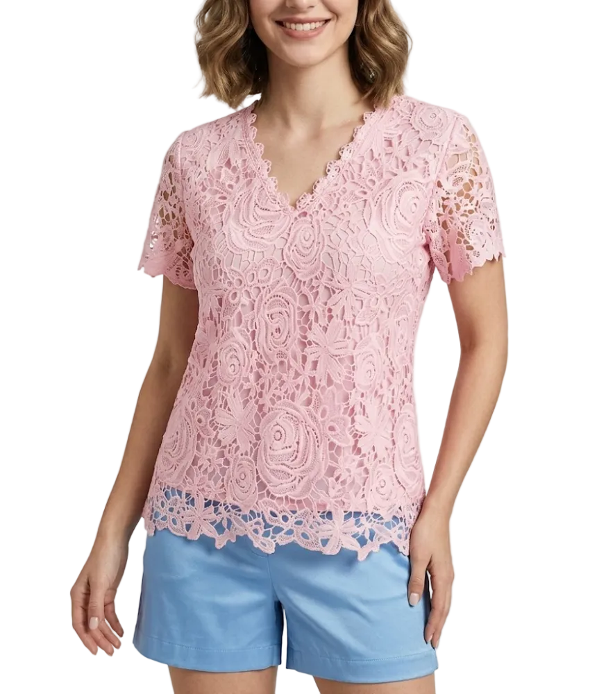 Trendy Women's Elegant Lace V-neck Top SHIRT-BL115