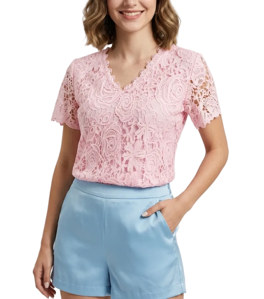 Trendy Women's Elegant Lace V-neck Top SHIRT-BL115