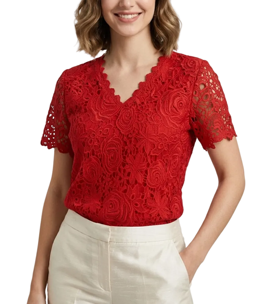 Trendy Women's Elegant Lace V-neck Top SHIRT-BL115