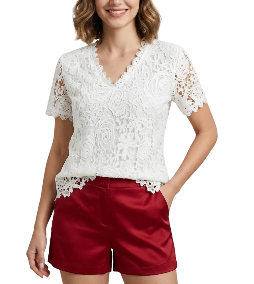 Trendy Women's Elegant Lace V-neck Top SHIRT-BL115