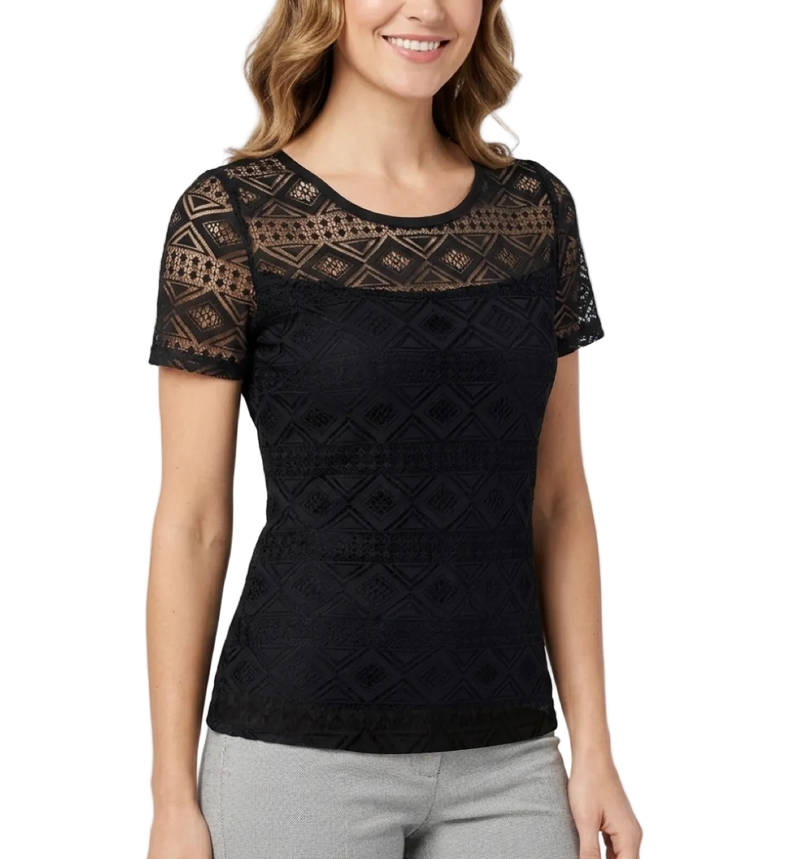 Trendy Women's Lace Short Sleeve Blouse SHIRT-BL140