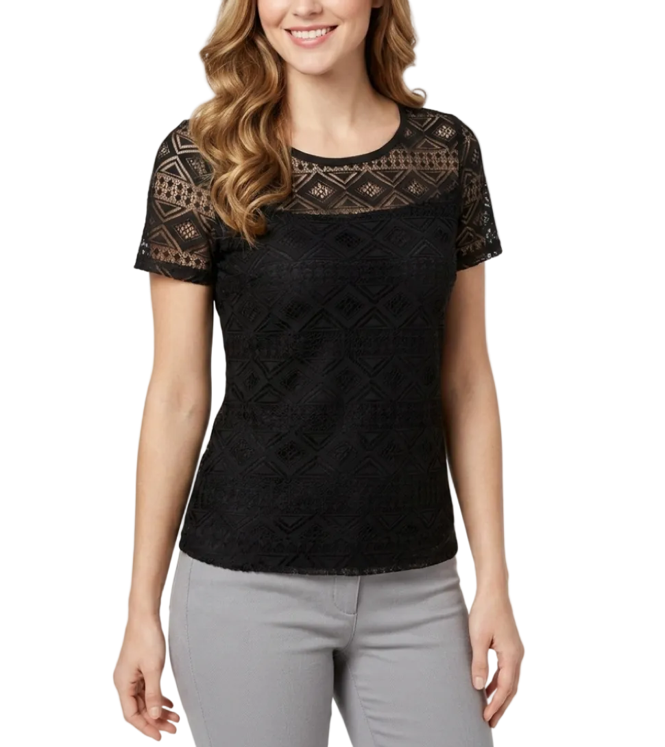 Trendy Women's Lace Short Sleeve Blouse SHIRT-BL140